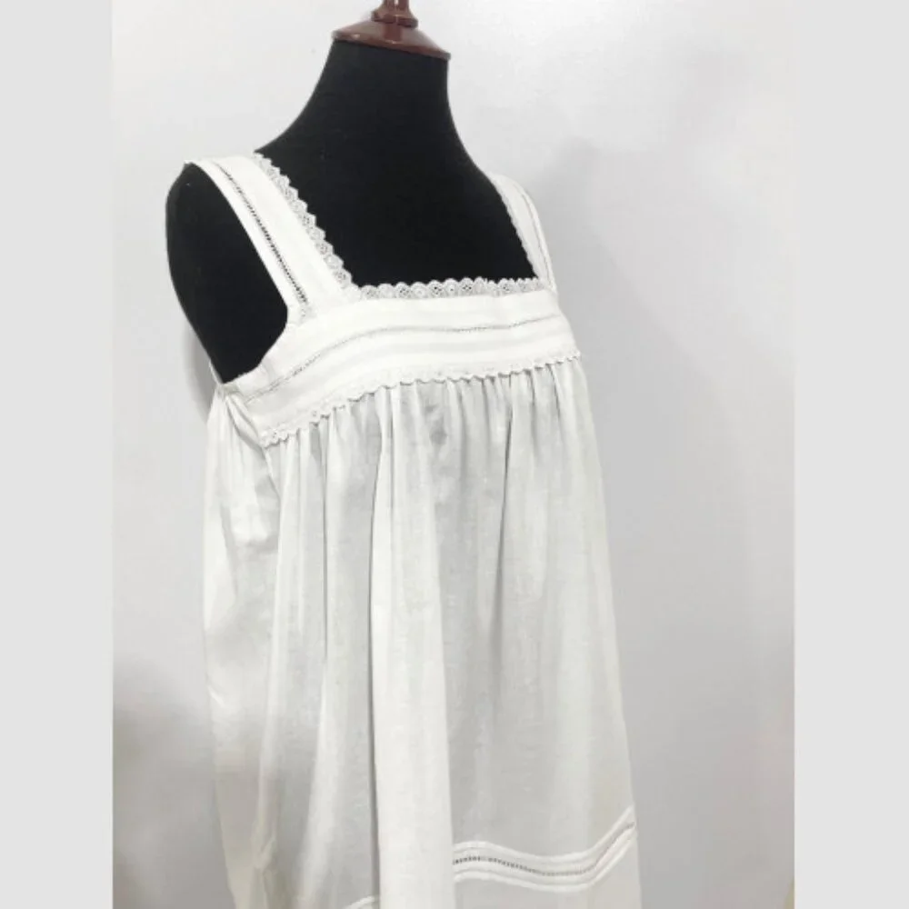 Women's White Cotton Sleeveless Nightgown - Breathable Sleep Dress